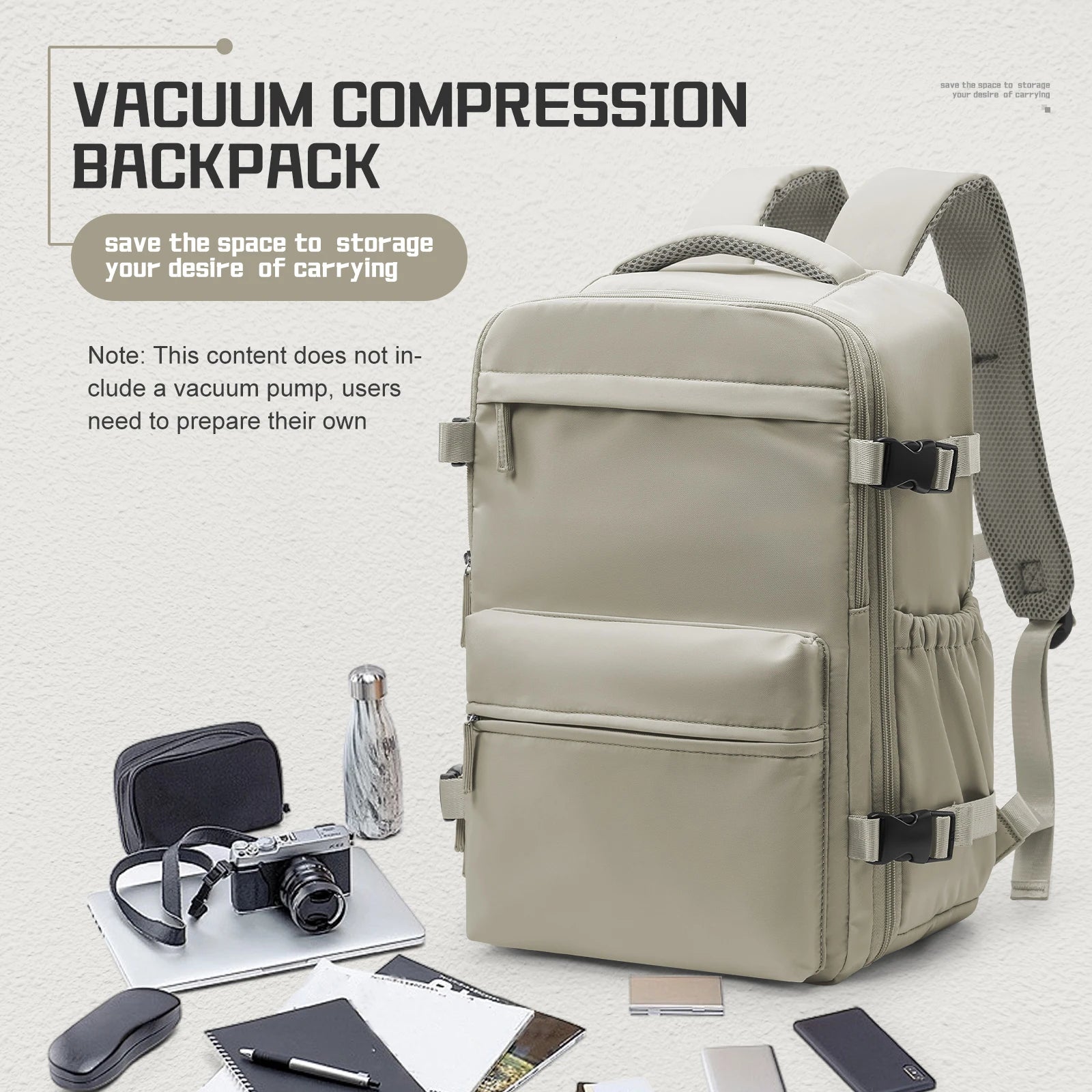 Travel Backpack with Internal Compression Compartment and Pump Option
