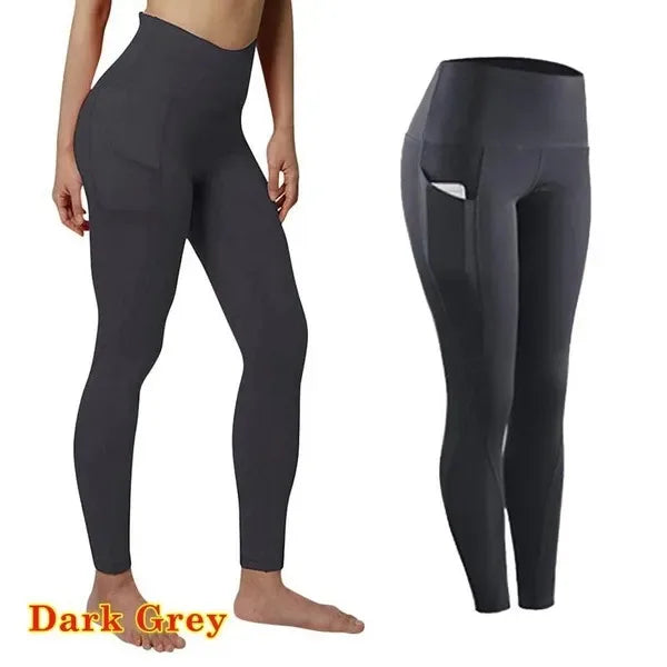 Women's High-Waist Solid Ankle-Length Leggings with Pockets