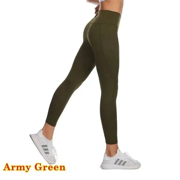 Women's High-Waist Solid Ankle-Length Leggings with Pockets