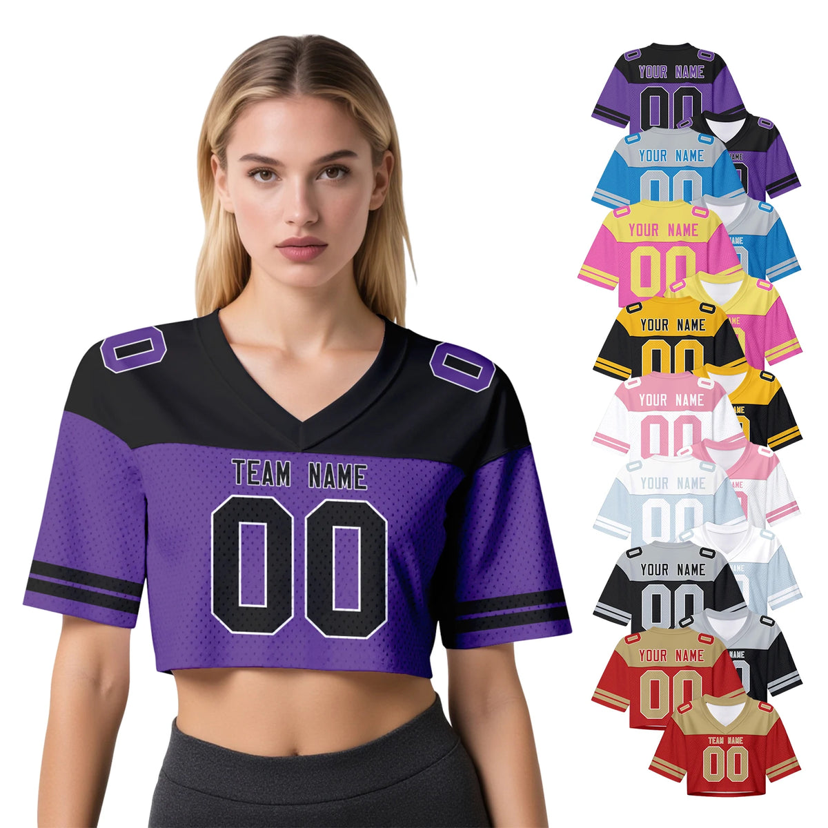 American Football Graphic Cropped Short Sleeve V Neck Sports Top