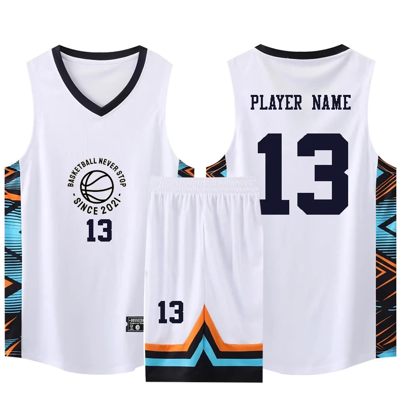 Youth Mens Custom Basketball Jersey Set Quick Dry Breathable Vest and Shorts Personalized Name Number Print
