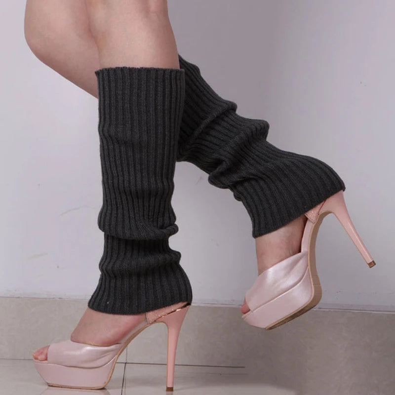 Solid Ribbed Calf Leg Warmers with Slouchy Knit Shape