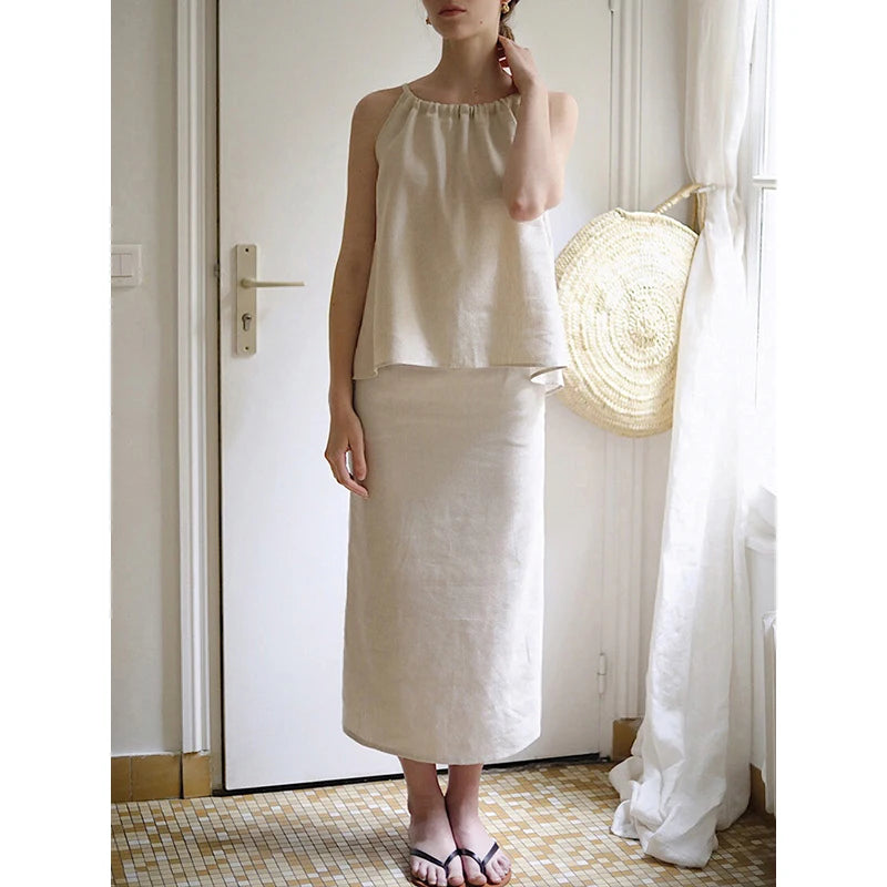 Women's Linen Sleeveless Tank Top with Gathered Neckline for Casual Summer Outfits