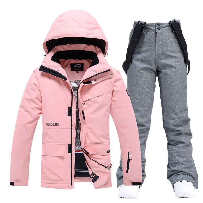 Hooded Ski Jacket and Pants Clothing Set with Style Options