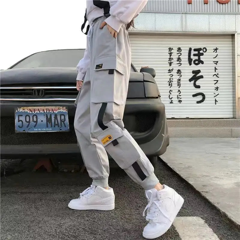 Women's Cargo Joggers with Contrast Panel and Strap Style Options