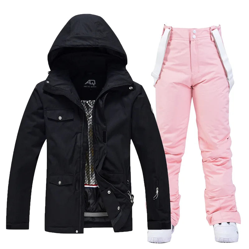 Hooded Ski Jacket and Pants Clothing Set with Style Options