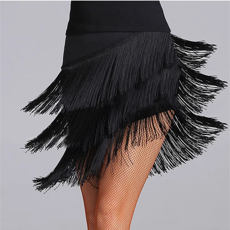 Women's Layered Fringe Latin Dance Skirt for Ballroom Practice Outfits