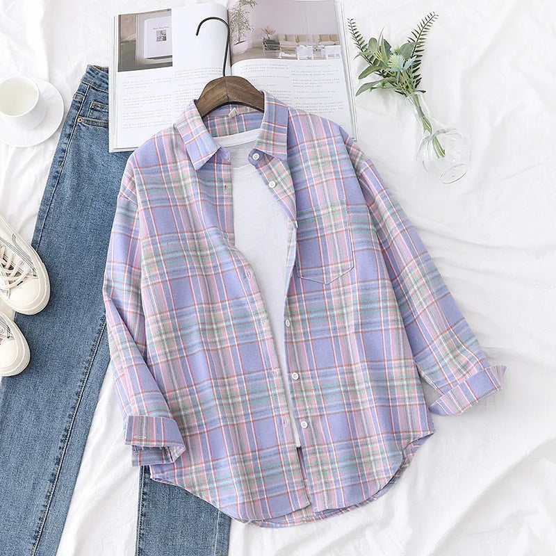 Women's Checked Collared Long Sleeve Shirt