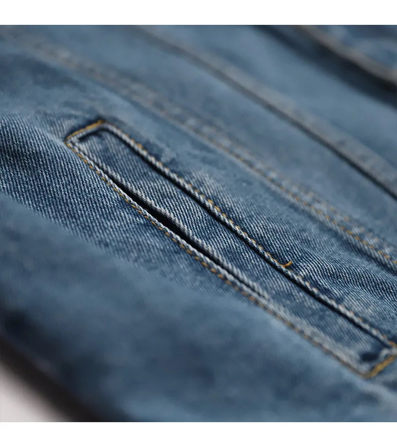 Men's Fashion Plus Size Light Blue Denim Trucker Jacket Outwear Oversized Jean Jacket