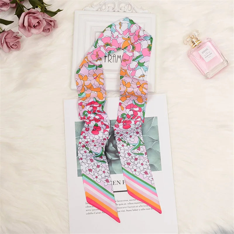 Horse Motif Skinny Ribbon Scarf with Printed Designs