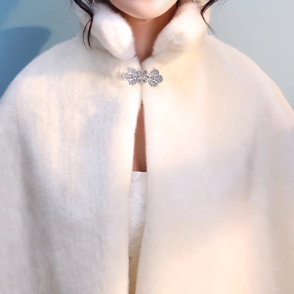 Plush Clasp Front Capelet for Layering over Dresses and Tops