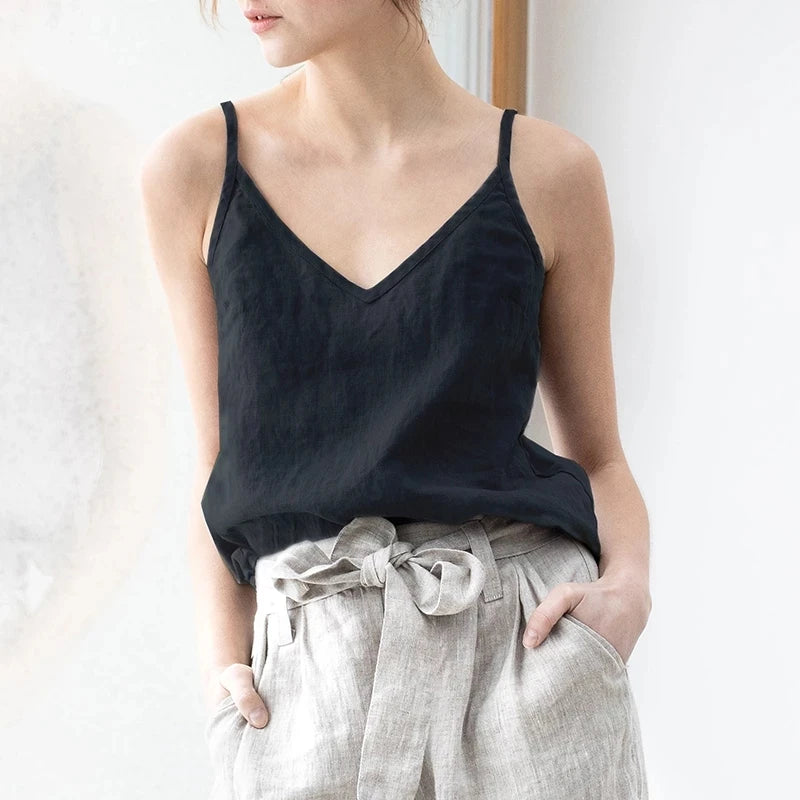 Women's Viscose Sleeveless V-Neck Camisole Top with Straps for Casual Summer Outfits