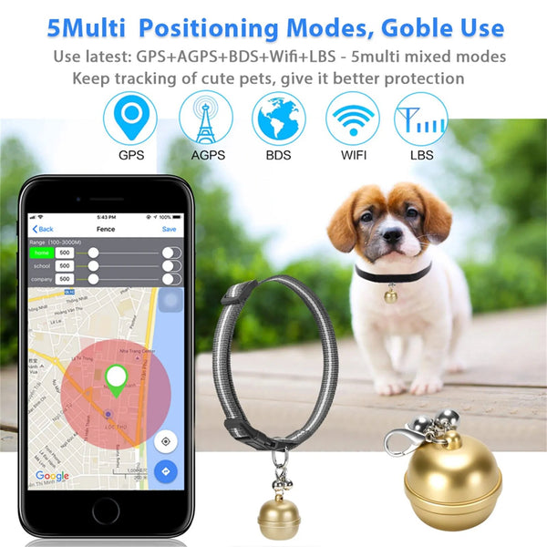 Pet Dog GPS Tracker Locator Bell Waterproof IP67 Electronic Anti-lost GPS/AGPS/BDS/WIFI/LBS Tracking Device With Pet Collar