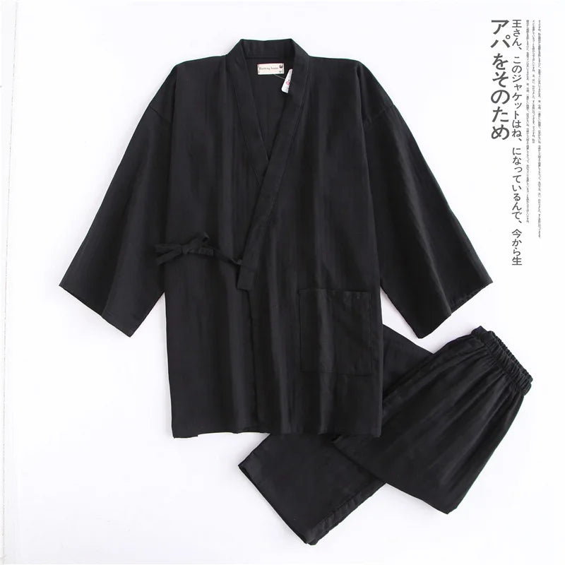 Men's Kimono Style Tie Front Top and Pants Pajama Set