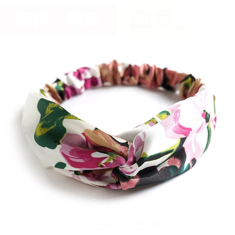 Floral Print Twist Front Elastic Headband for Everyday Hair Styling