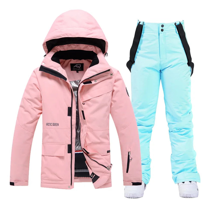 Hooded Ski Jacket and Pants Clothing Set with Style Options