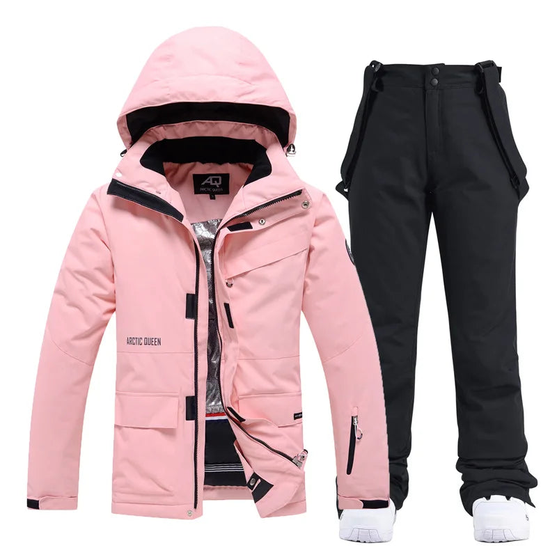 Hooded Ski Jacket and Pants Clothing Set with Style Options