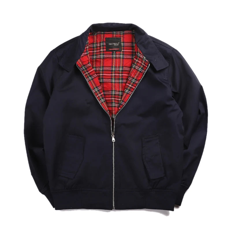 Men jacket autumn thin EU size vintage classic bomber coat inner plaid jacket