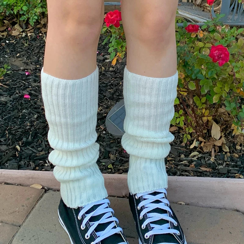 Solid Ribbed Calf Leg Warmers with Slouchy Knit Shape