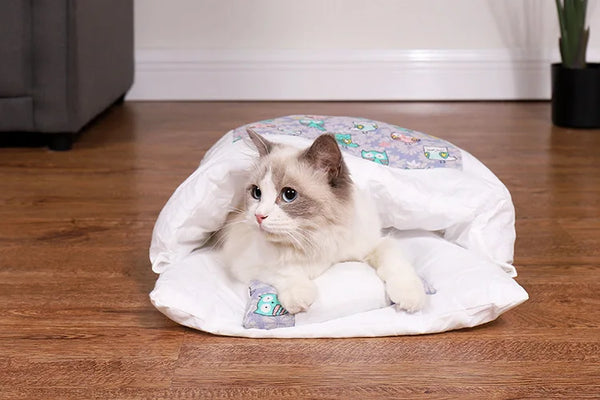 Japanese Cat Bed Warm Cat Sleeping Bag Deep Sleep Cave Winter Removable Pet House Bed for Cats Dogs Nest Cushion with Pillow