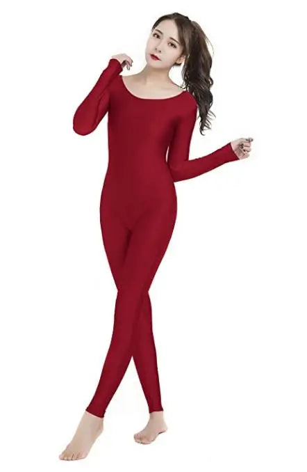 Women's Long Sleeve Scoop Neck Dance Unitard with Fitted Full Length Legs