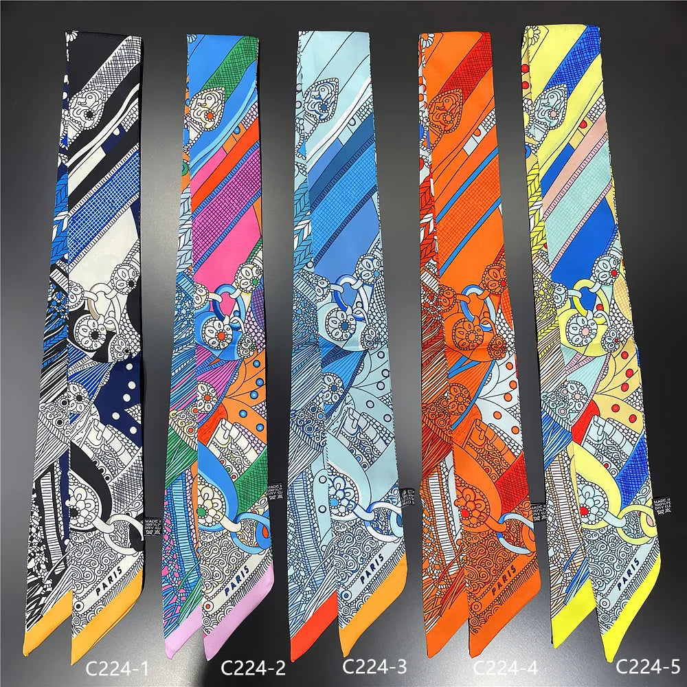 Horse Motif Skinny Scarf with Decorative Printed Patterns