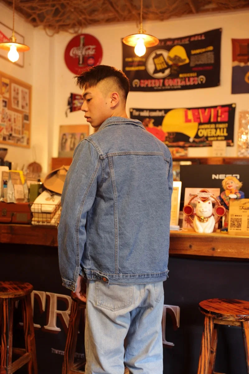 Men's Fashion Plus Size Light Blue Denim Trucker Jacket Outwear Oversized Jean Jacket