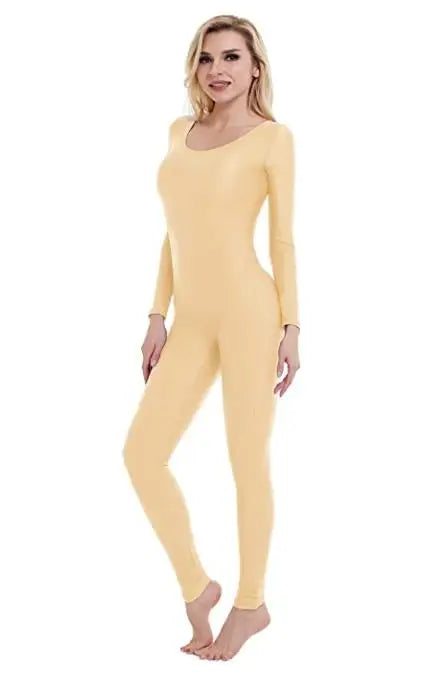 Women's Long Sleeve Scoop Neck Dance Unitard with Fitted Full Length Legs