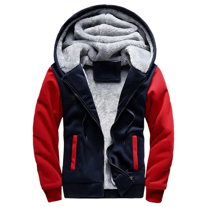Men's Contrast Sleeve Fleece Lined Hooded Jacket