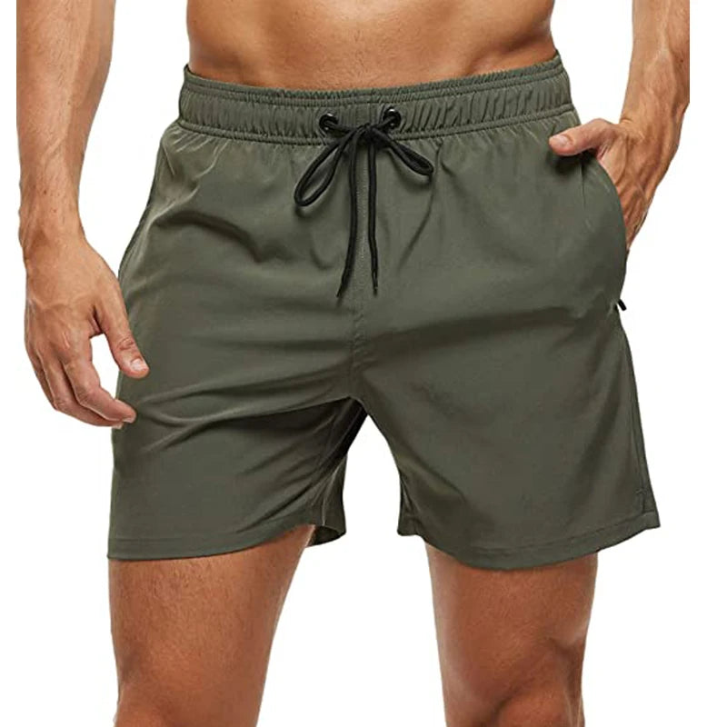 Men's Swim Shorts with Elastic Waist and Zipper Pockets for Beach and Pool Wear
