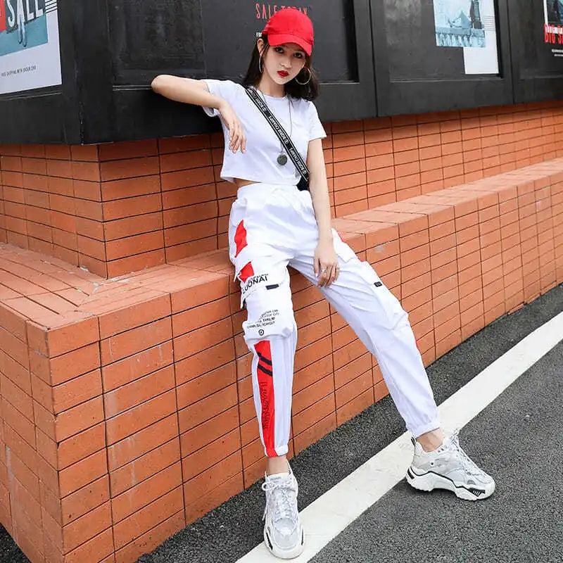 Women's Cargo Joggers with Contrast Panels and Printed Tab Styles