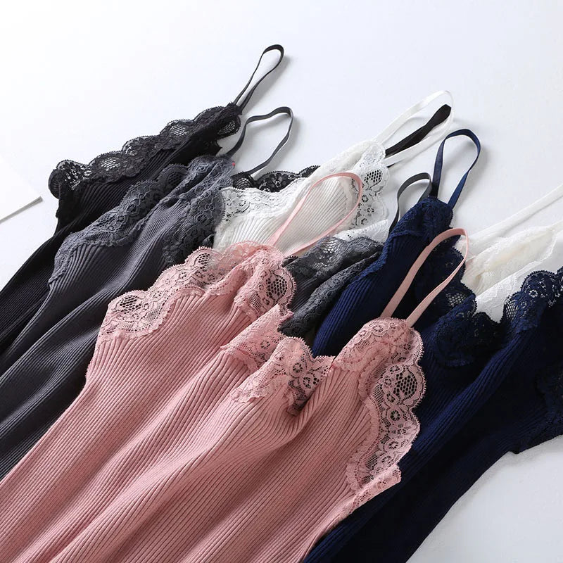 Women's Lace Trim Silk Cotton Blend Camisole with Adjustable Thin Straps