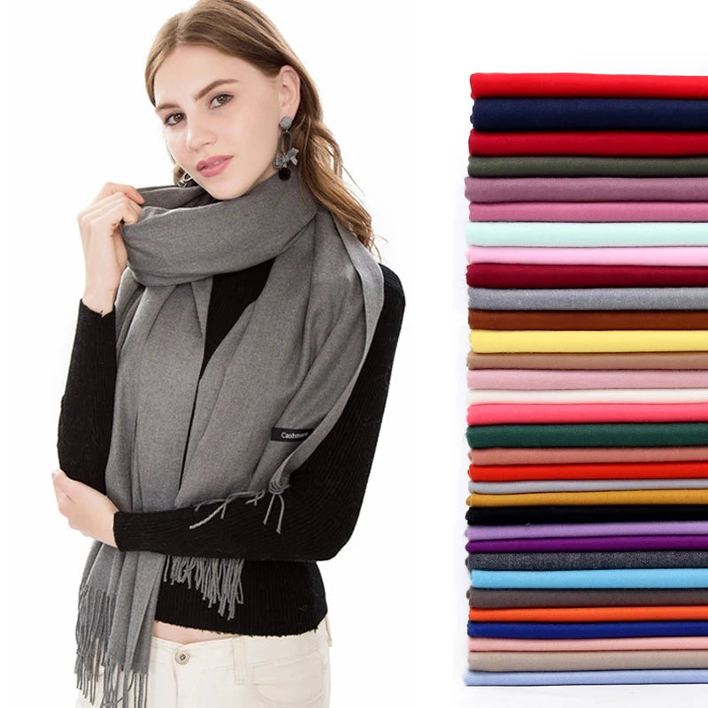 Solid Long Fringed Scarf for Wrap and Neck Styling