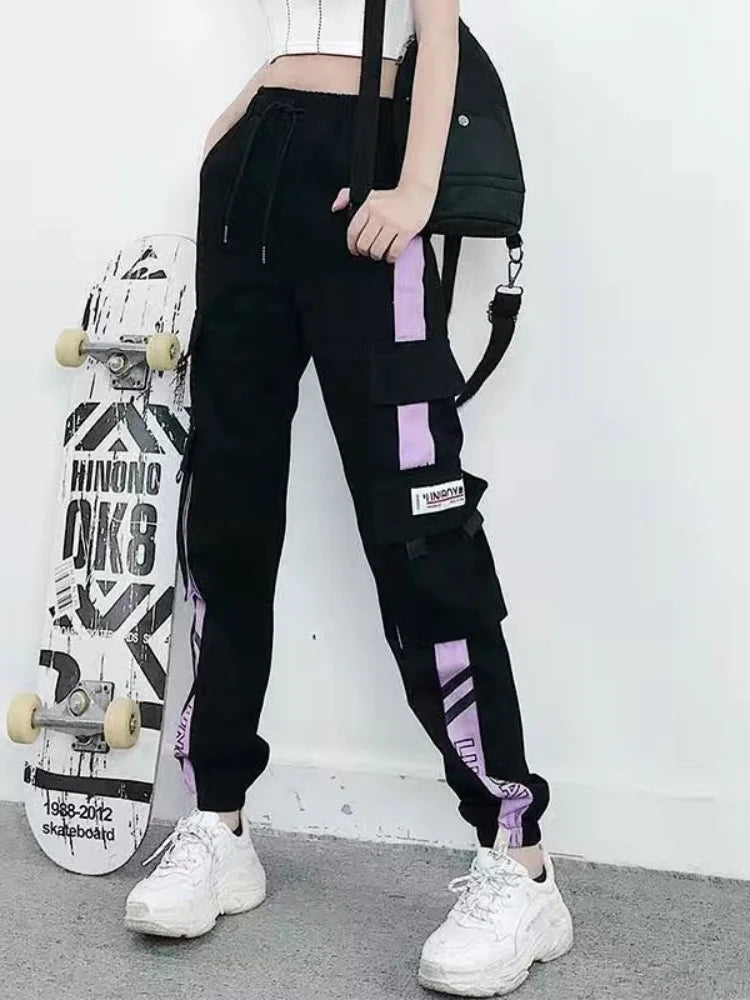 Women's Cargo Joggers with Contrast Panel and Strap Style Options