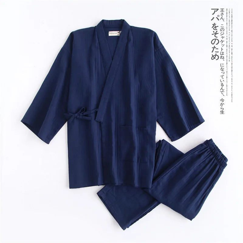 Men's Kimono Style Tie Front Top and Pants Pajama Set
