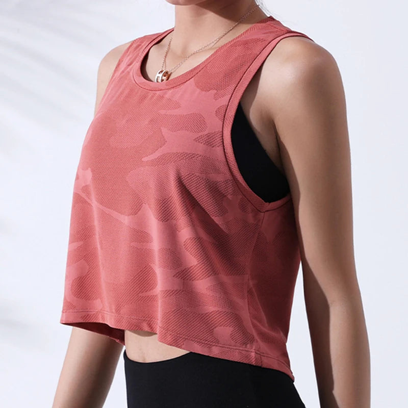 Women's Camouflage Cropped Sleeveless Sports Tank Top For Workout Outfits