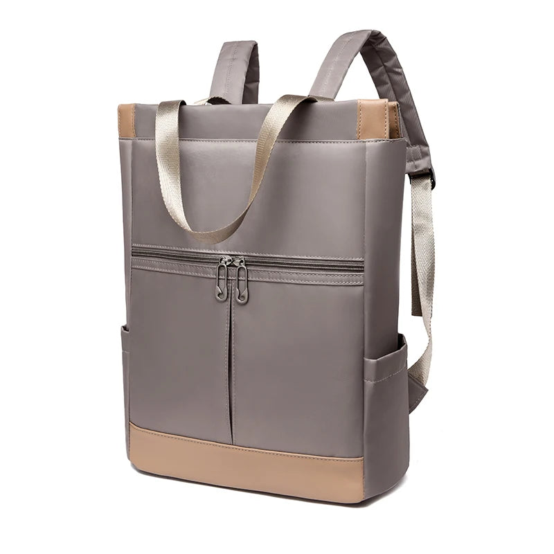 Colour Block Backpack with Tote Handles and Front Zipper Pocket Design