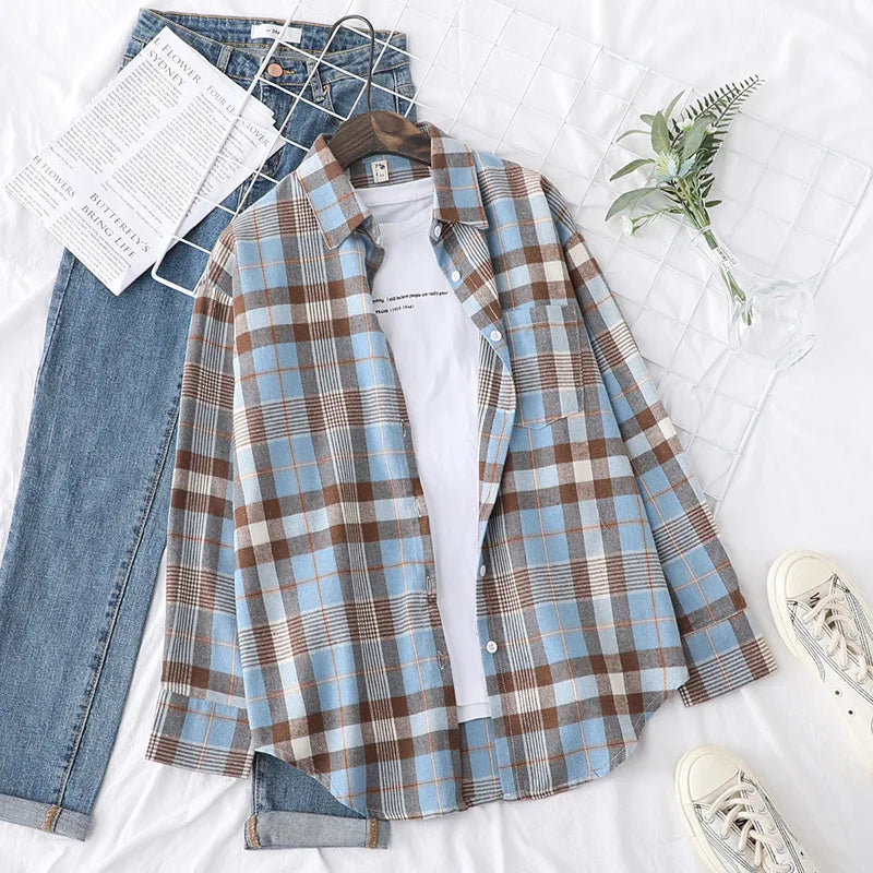 Women's Checked Collared Long Sleeve Shirt