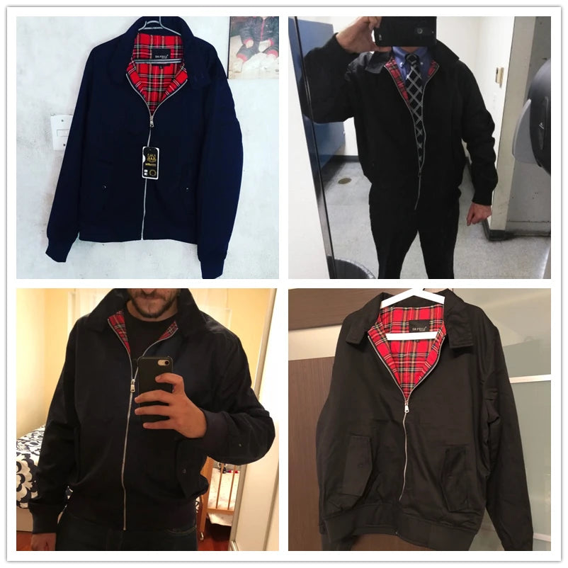 Men jacket autumn thin EU size vintage classic bomber coat inner plaid jacket