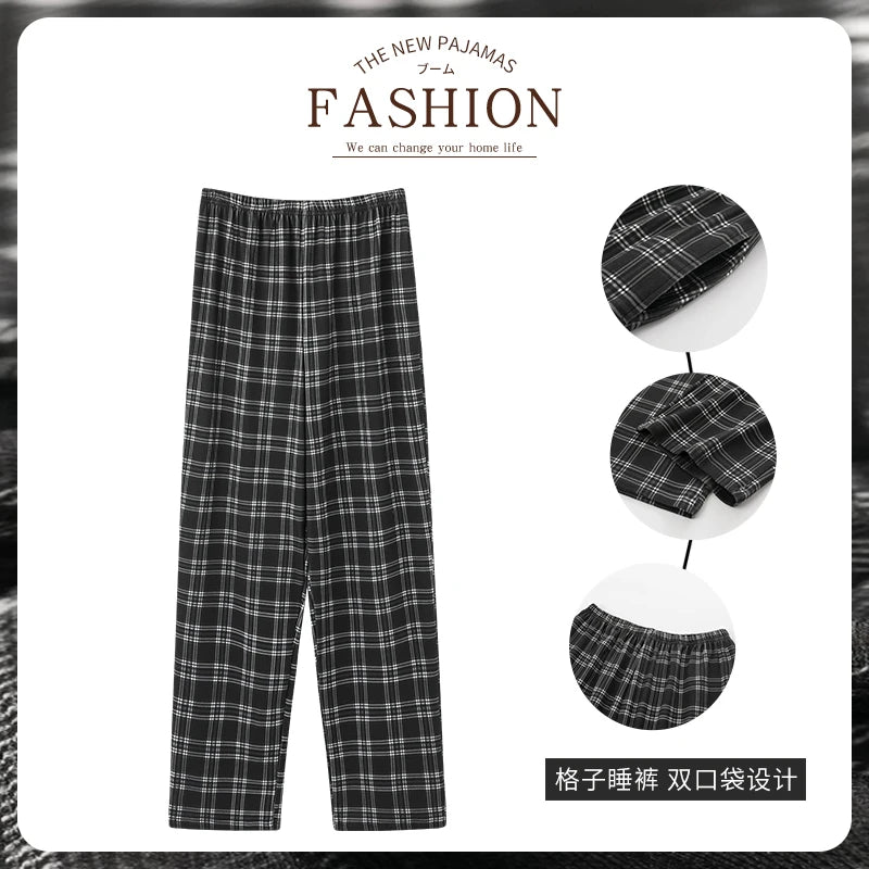 Men's Plaid Elastic Waist Straight Leg Cotton Pajama Pants
