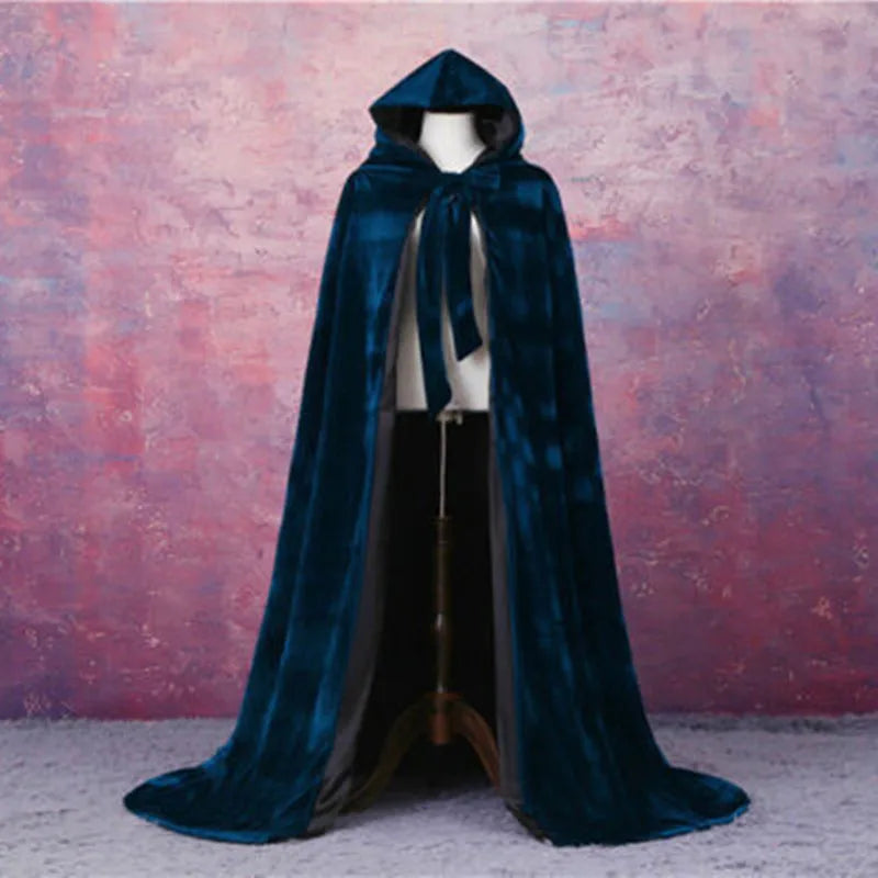 Long Velvet Hooded Cape for Layering over Outfits