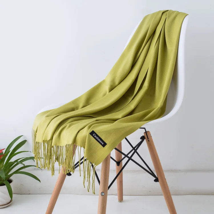 Solid Long Scarf with Decorative Fringed End Trim