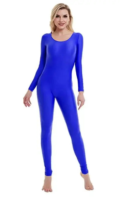 Women's Long Sleeve Scoop Neck Dance Unitard with Fitted Full Length Legs