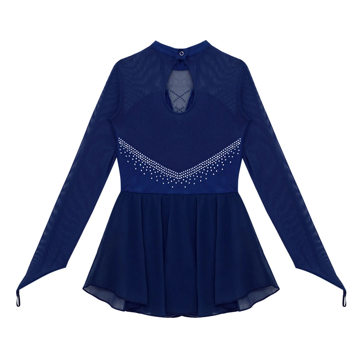 Girls' Long Sleeve Ballet Dress with Rhinestone Mesh and Tulle Skirt
