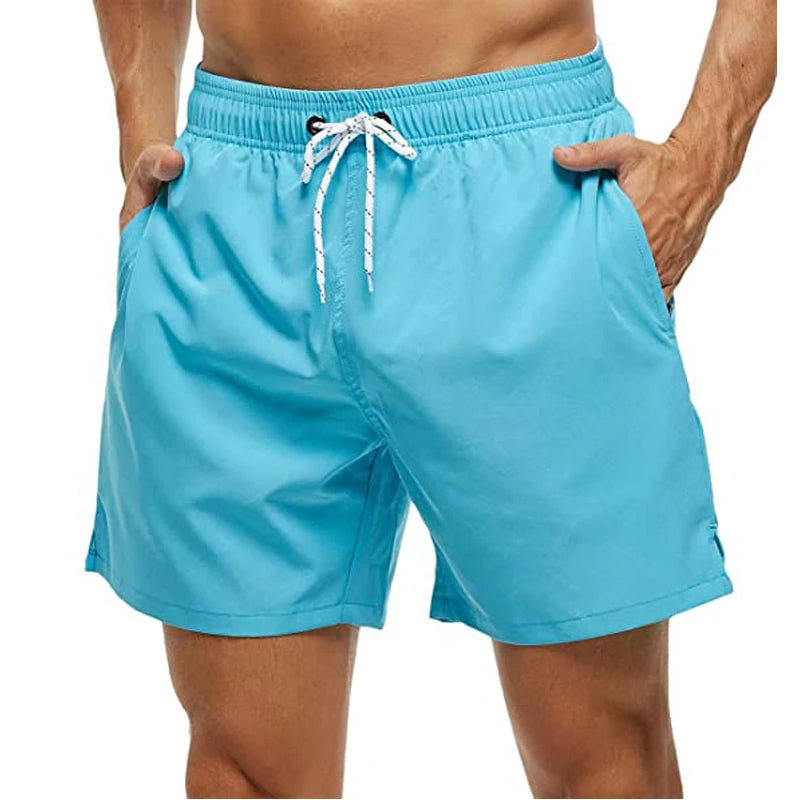 Men's Swim Shorts with Elastic Waist and Zipper Pockets for Beach and Pool Wear