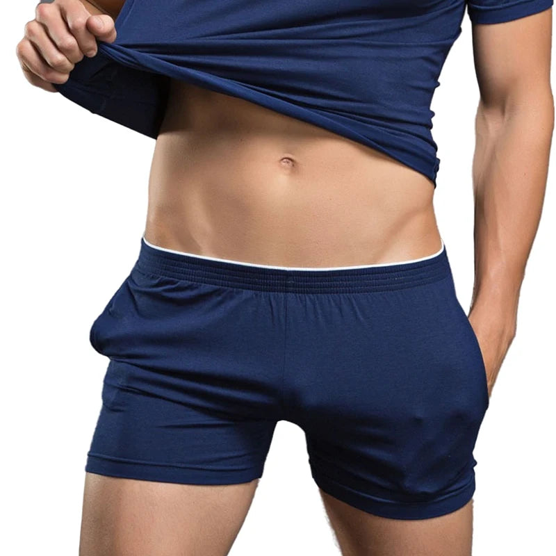 Men's Solid Fitted Boxer Style Lounge Sleep Shorts