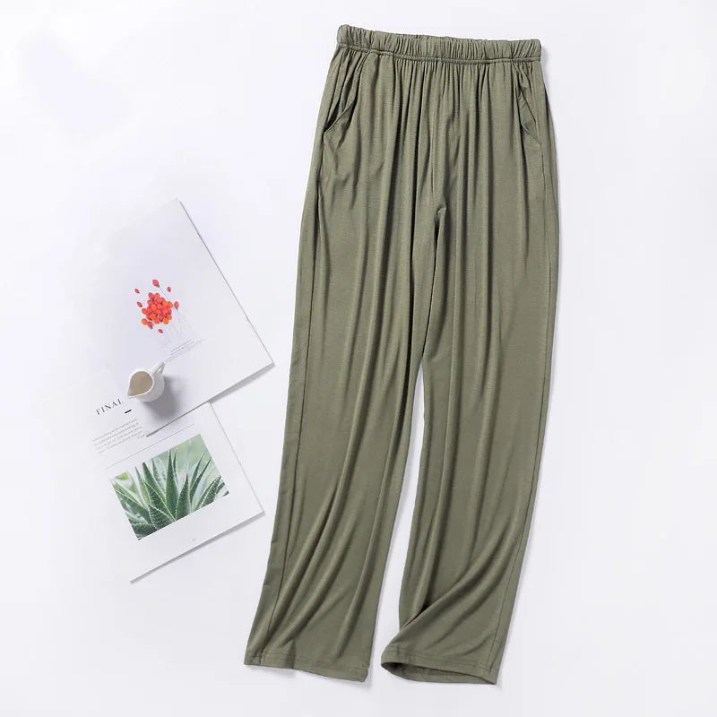 Men's Solid Elastic Waist Straight Leg Long Lounge Pajama Pants