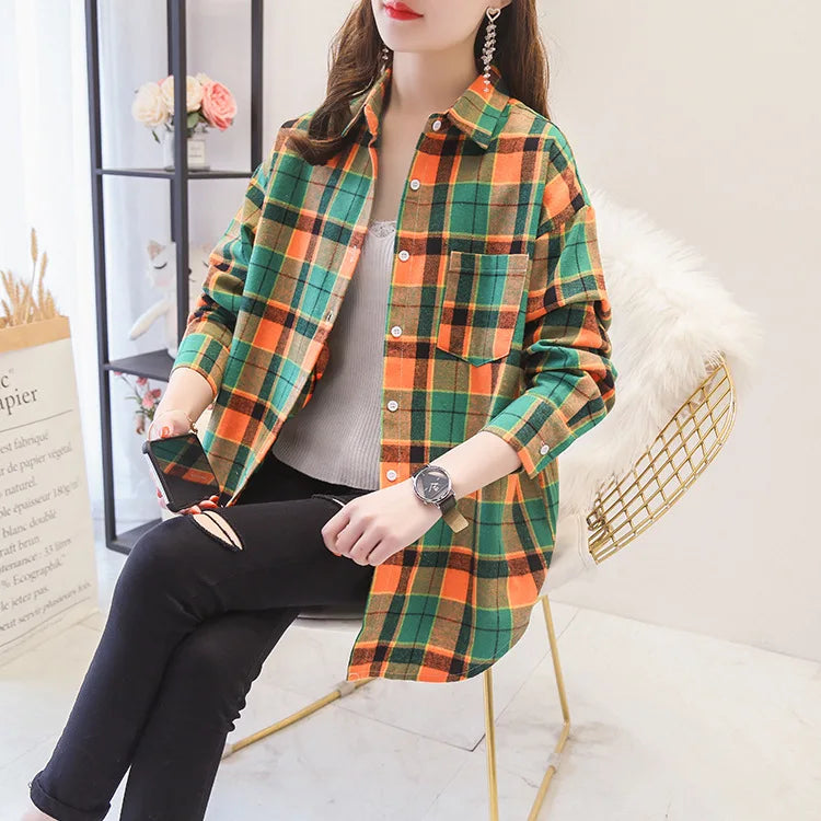 Women's Checked Collared Long Sleeve Shirt