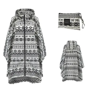 Hooded Printed Poncho for Layering over Tops and Dresses