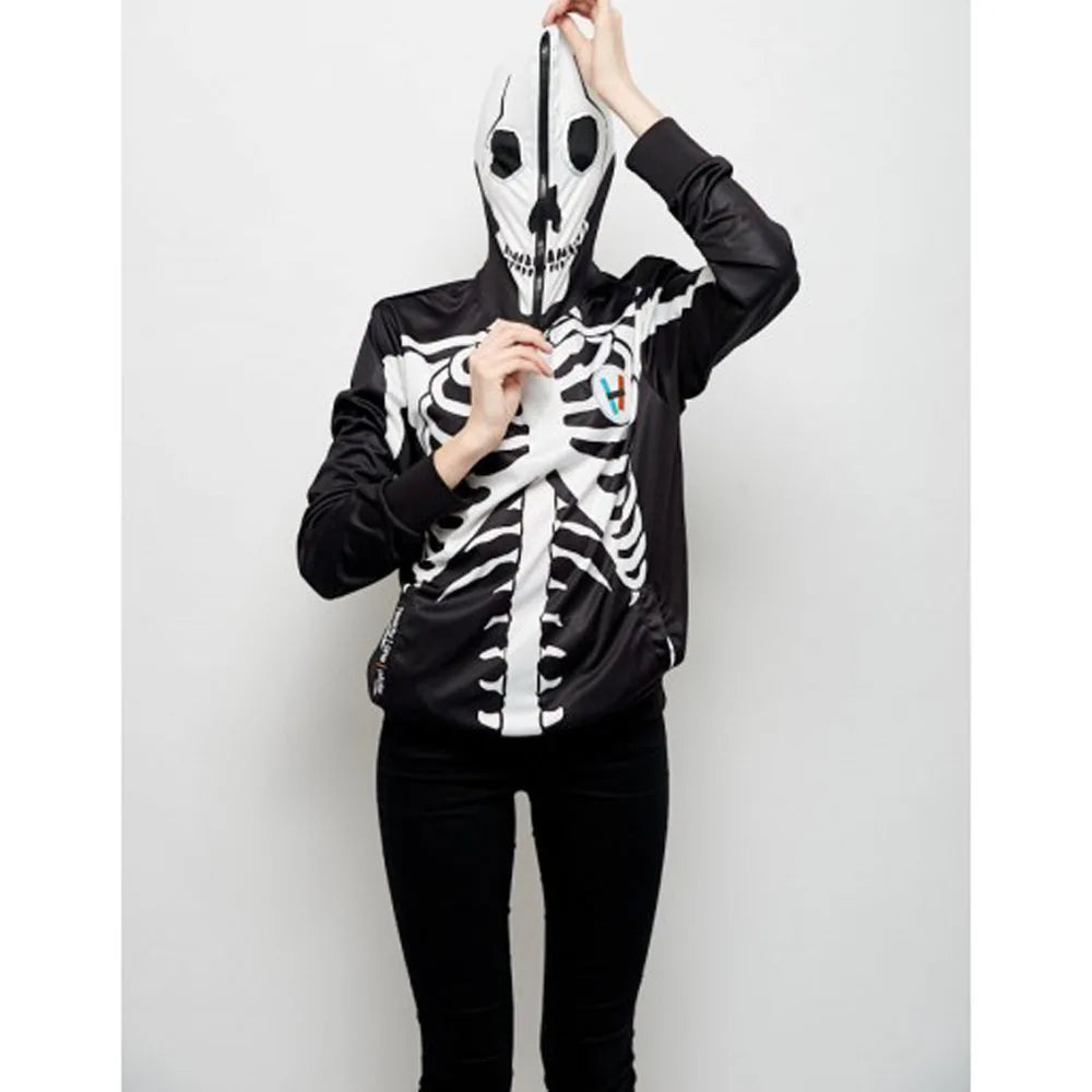 Skeleton Graphic Long Sleeve Full Zip Casual Hoodie